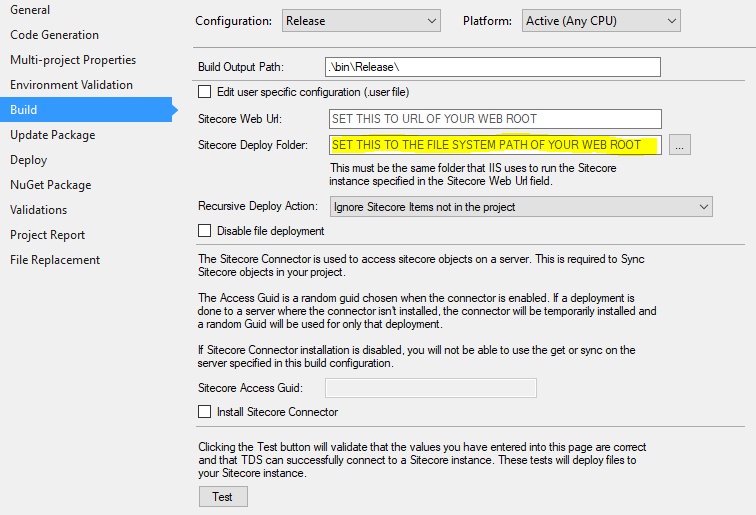 TDS Sitecore Deploy Folder Settings